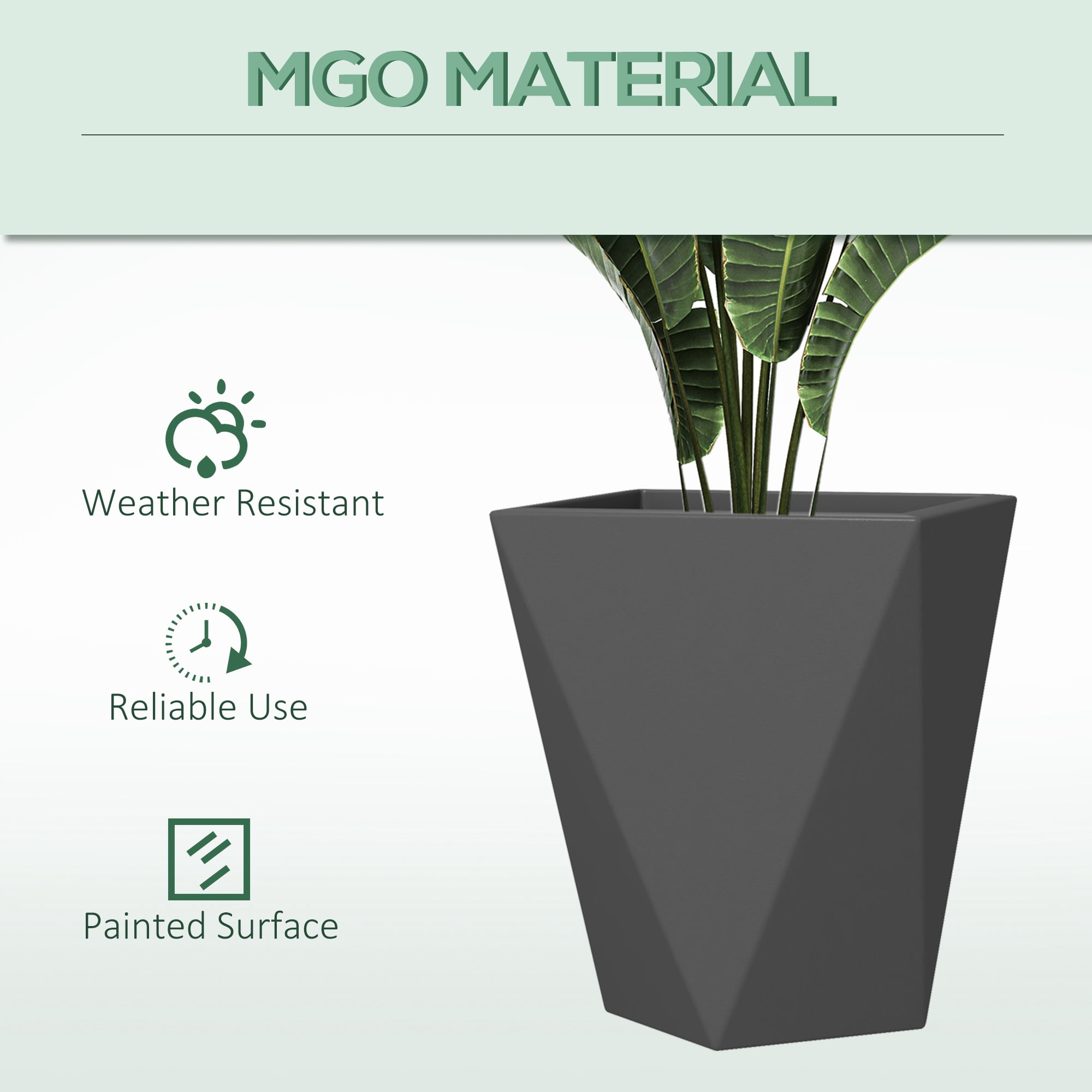 Outsunny Outdoor Planters Set of 3 with Drainage Holes, Flower Pots, Gray