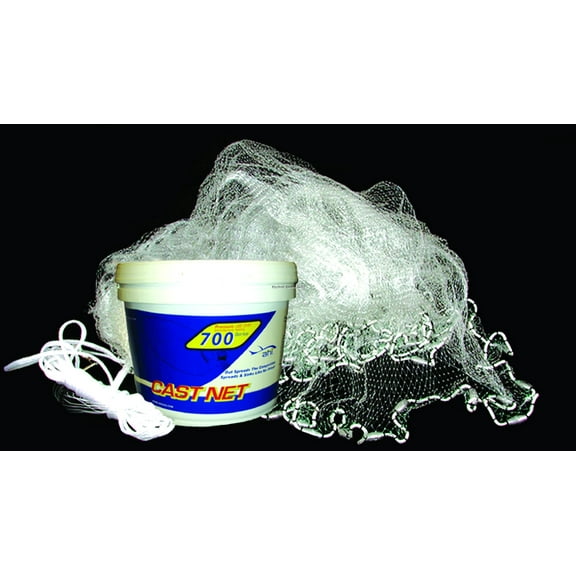 Ahi 700 Pro Series 6 Panel Cast Net 10' Clear Mono 1/2" Mesh, 1.35 Lb Per Ft Lead Weights, (Pail Container)