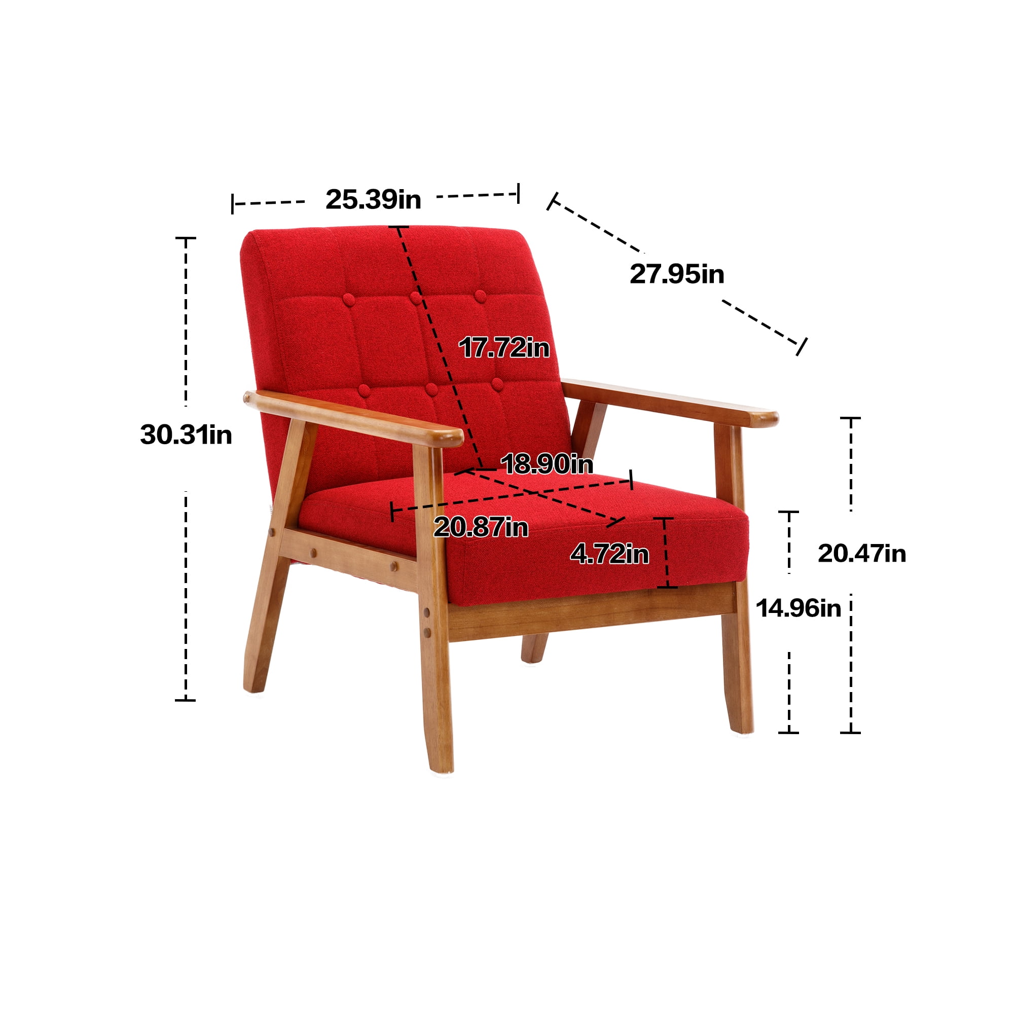 Ufurpie Set of 2 Accent Chairs with Side Table,Mid Century Modern Linen Fabic Chair,Upholstery Armchair for Living Room,Bedroom,Office,Red