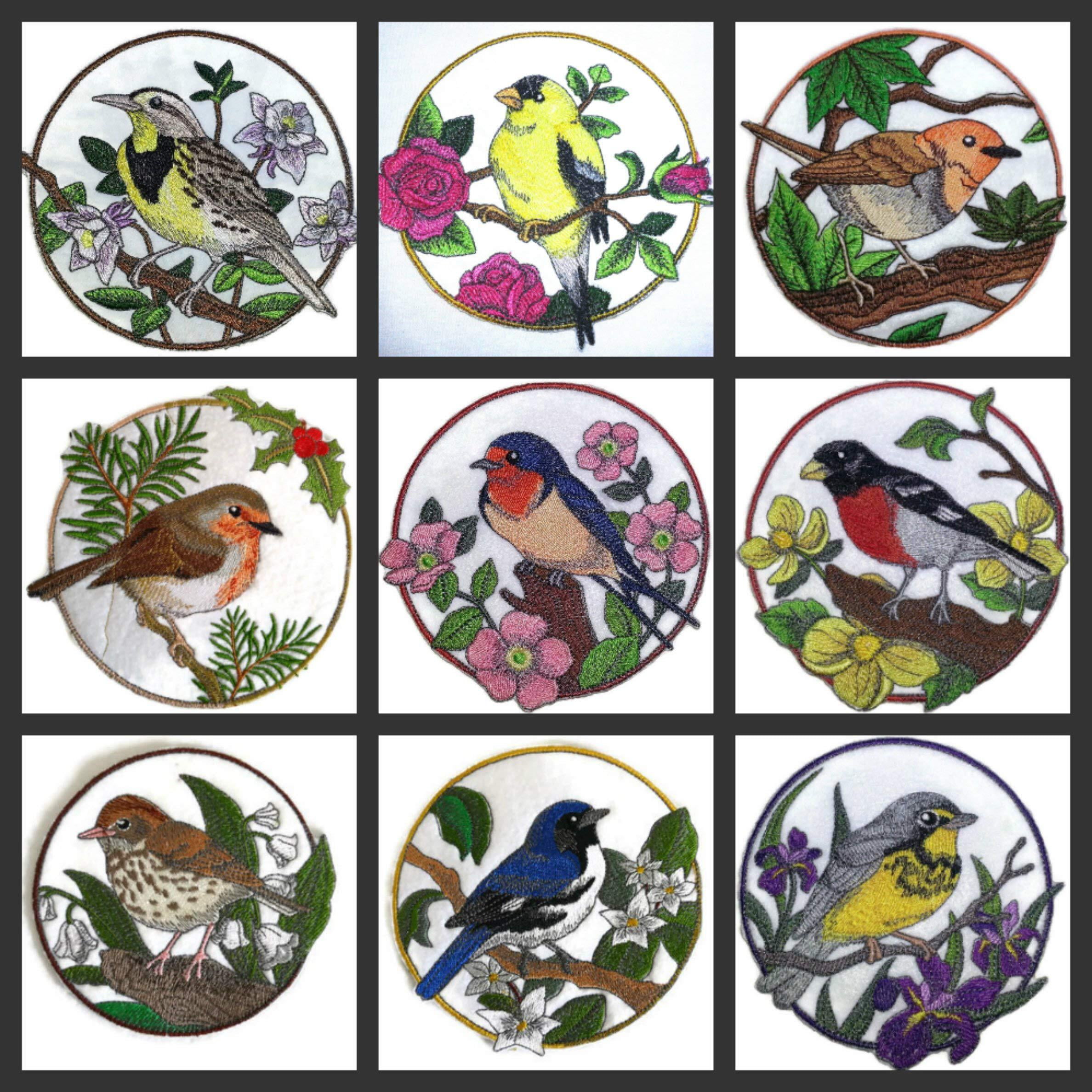 Black Billed Magpie and Lupine Circle Embroidered Iron on Patch [6.3" X 5.9"]