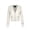 Beige, variant on Womens Tweed Cropped Jacket with Pockets,Deep V Blazer Feather Trim,Feather Cuffs,Invisible Button Closure,Long Sleeve,Real Pocket