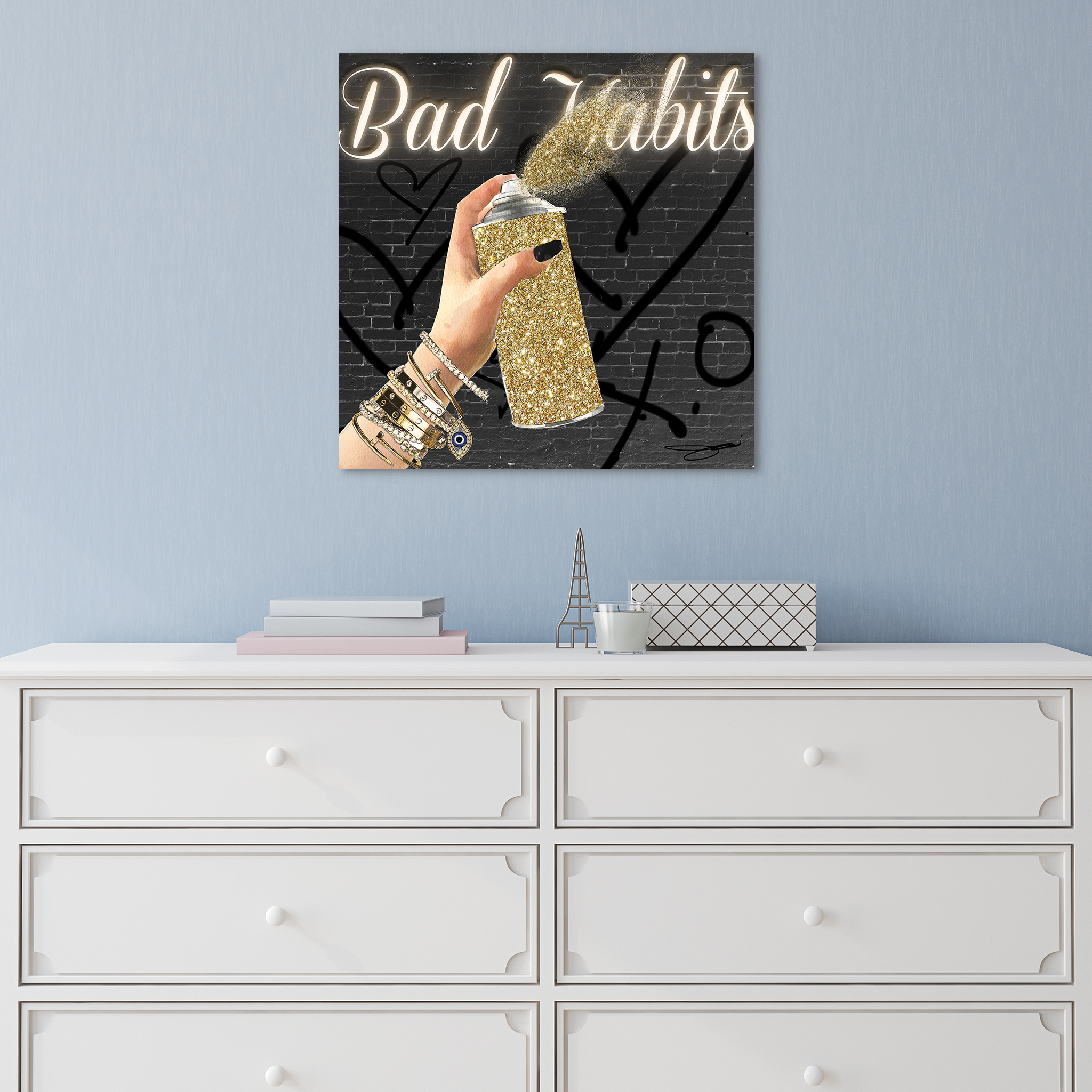 Empire Art Direct Bad Habits Frameless Free Floating Tempered Glass Panel Graphic Wall Art, 24" x 24" x 0.2", Ready to Hang
