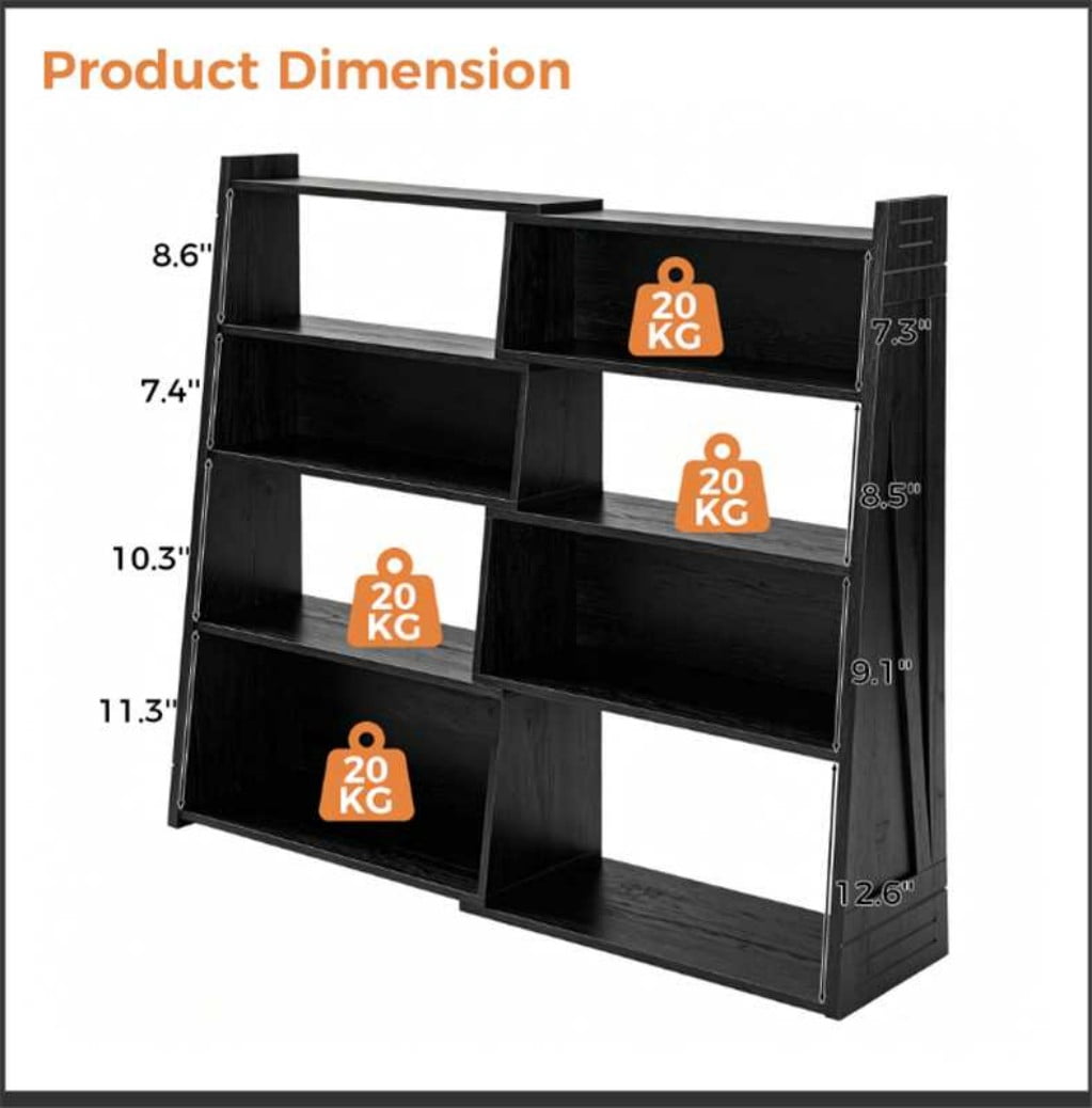 Expandable Bookshelf, 4-Tier 2-Piece L-Shaped Adjustable Bookcase, Up to 47" Wide Modular Storage Shelf for Wall Corners, Living Room, Bedroom & Small Spaces, Black