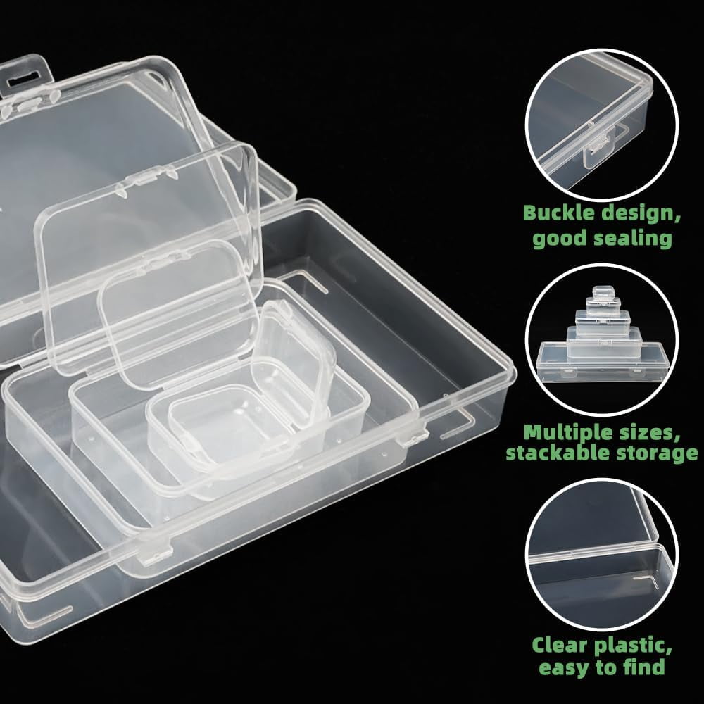 36Pcs Mixed Sizes Plastic Rectangular Small Storage Containers Clear Empty Mini Organizer with Hinged Lid for Small Tiny Items, Beads Boxes for Art Craft Jewelry Projects