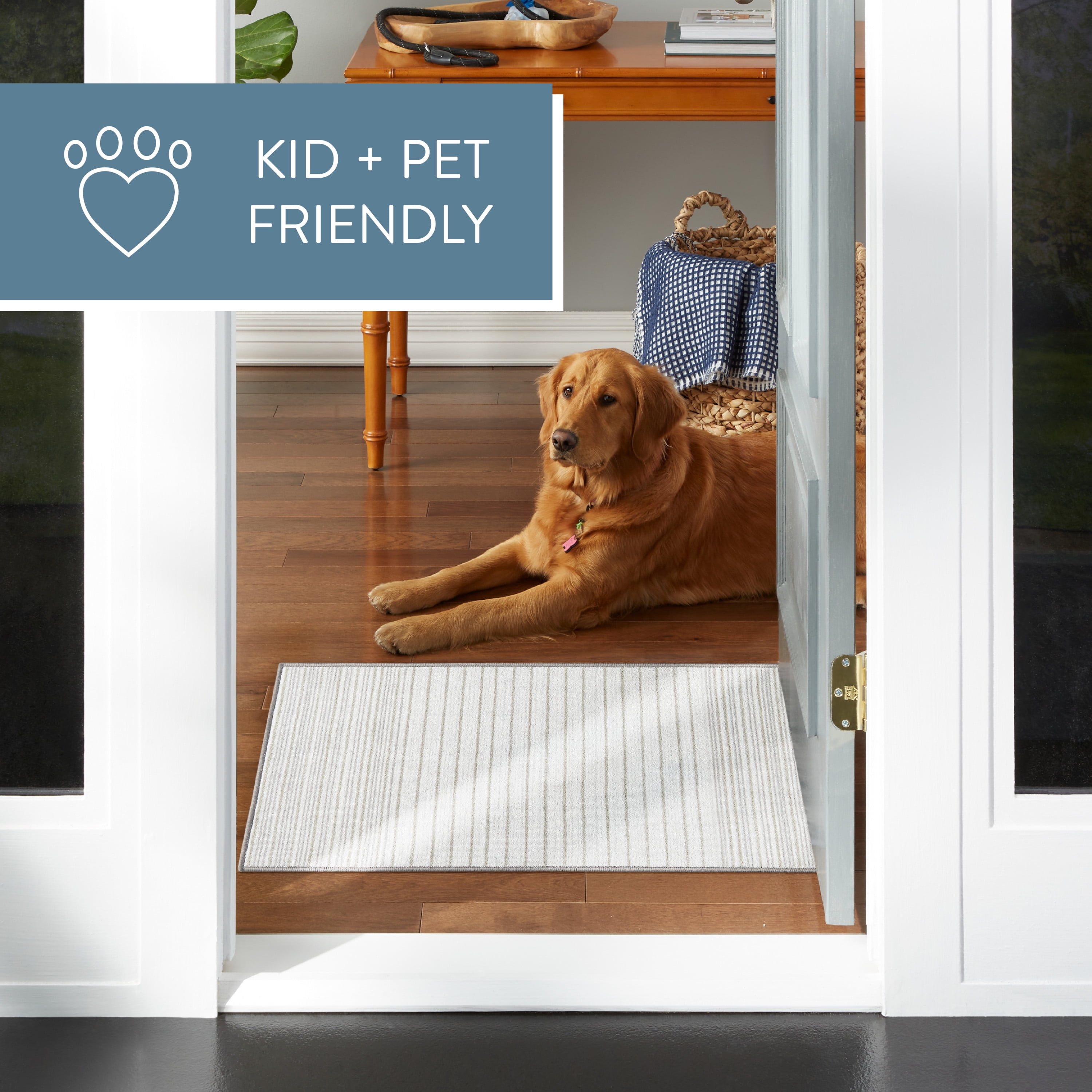 TOWN & COUNTRY BASICS Layne Modern Stripe Everwash® Washable Area Rug with Non-Slip Backing, Pet Friendly Rug, Silver/Grey, 5'2"x7'2"