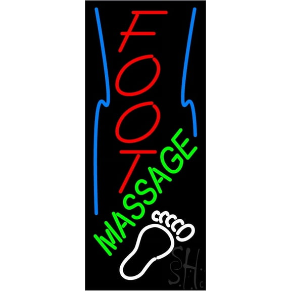 Foot Massage LED Neon Sign 20 x 37 - inches, Black Square Cut Acrylic Backing, with Dimmer - Bright and Premium built indoor LED Neon Sign for Spa interior decor and storefront.