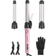 Rotating Curling Iron, 3 in 1 Automatic Curling Wand(0.75-1-1.25"), Self Hair Curler with Long Barrel, Sakura Pink