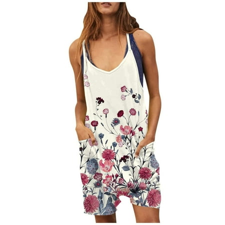 

CQCYD Jumpsuits for Women Dressy Sleeveless Jumpsuits Printed Loose Casual Jumpsuits Casual Summer Overalls Cotton Linen Shorts Rompers Jumpsuits Wide Pocket Leisure Jumpsuits Pink XL #2