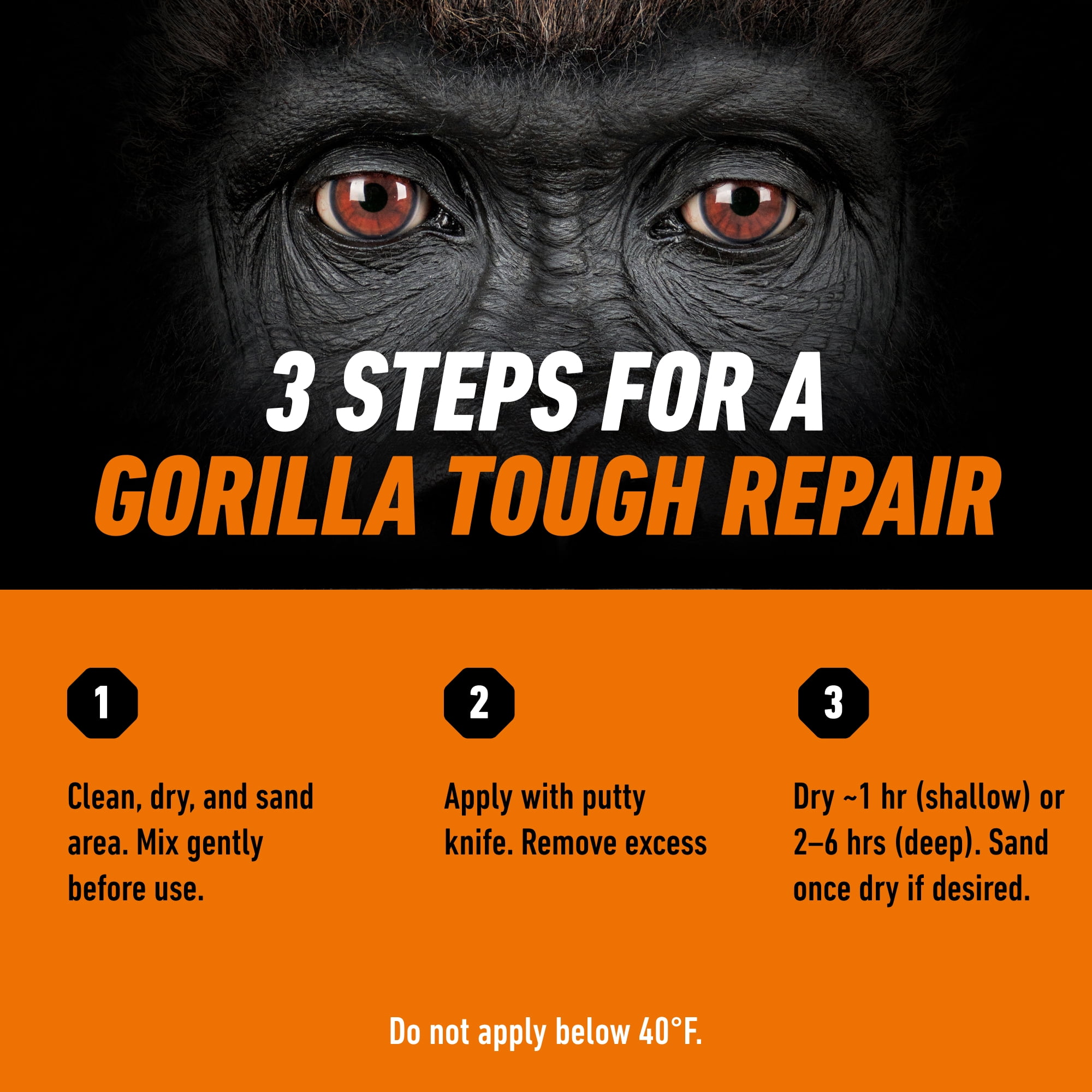 Gorilla Wood Repair Kit with Filler, 3" Putty Knife and Sanding Block, Water Resistant