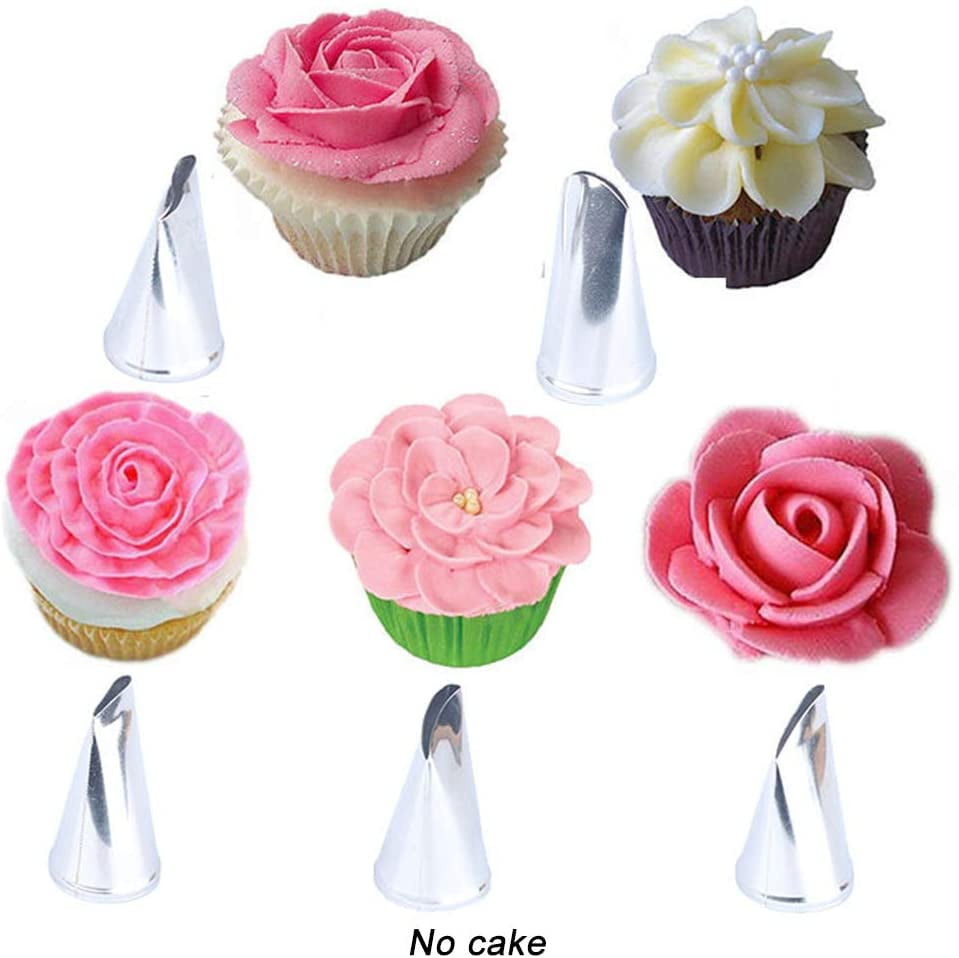 anne210 5 Pcs Set Cake Piping Nozzles Tips Kit Piping Tips Flowers Cake Decorating Tools Stainless Steel Rose Petal Icing Piping Nozzle 304 Stainless Steel DIY Craft Flower For Cupcakes 