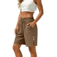 thumbnail image 5 of Womens Shorts with Slits Pockets And Button Solid Color Loose Cotton Casual Wide Leg Shorts for Women, 5 of 6