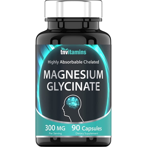 TNVitamins Highly Absorbable Magnesium Glycinate 300mg Powder Capsules, 90 Count