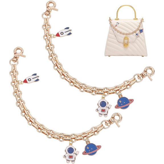 2pcs Purse Chain Replacement 9.8" Short Chain Straps Space Theme Purse Handle Extender Decorative Bag Chains Golden Chain for Purse Handbag Wallet Clutch Crossbody Shoulder Bag diy