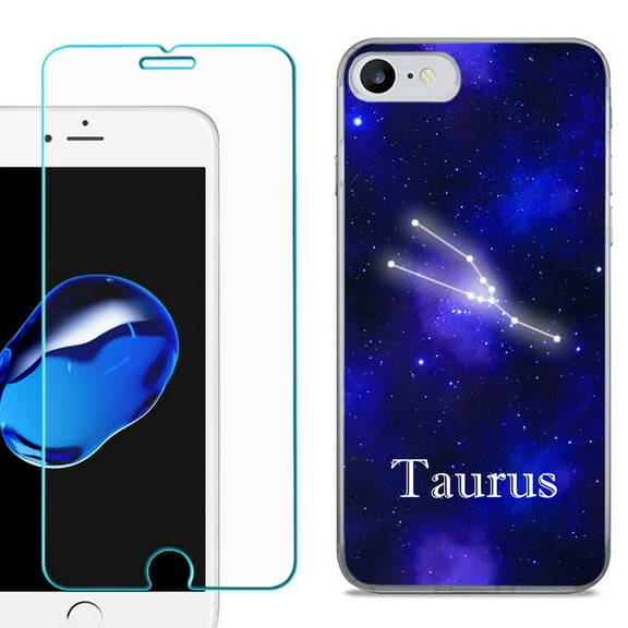 For Apple iPhone SE 2020 Case, Slim-Fit TPU Phone Case, with Tempered Glass Screen Protector, by OneToughShield ® - Zodiac / Taurus