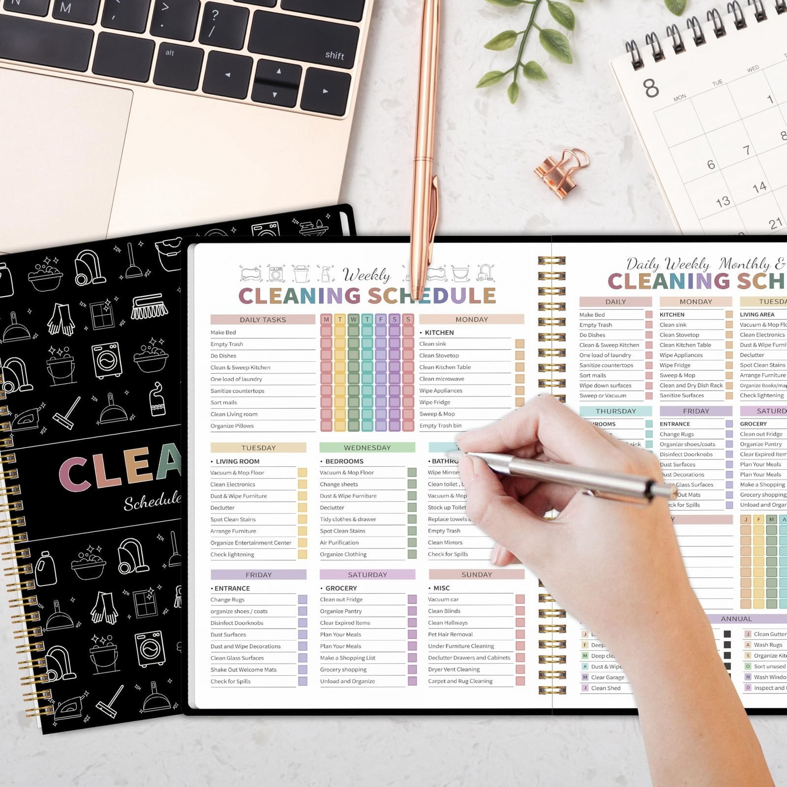 Cleaning Planner & Schedule Checklist Organizer – Daily, Weekly, Monthly & Annual Chore Chart Notebook, Durable Household Management Journal for Home & Family Tasks, Gift-Ready