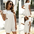 thumbnail image 2 of Women's Summer Cotton Linen Short Overalls Casual Bib Shortalls Rompers with Pockets, 2 of 7