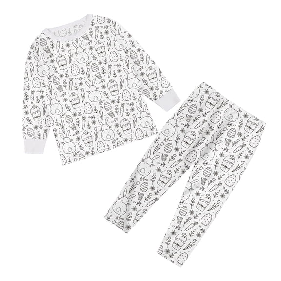 Gunia Todder Boys Girls Easter Pjs Kids Long Sleeve Pants Set Cute Bunny Egg Print Soft Comfortable Soft Cute Unisex Pajamas 2-9 Years