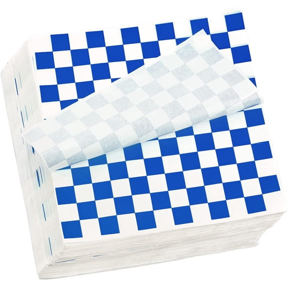 1000 Sheets 12 x 12 inches Sandwich Paper Deli Basket Liner Wrap Food Basket Liners Wrapping Checkered Sheets, Blue & White