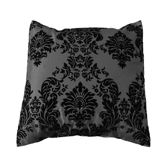 Flocked Damask Decorative Throw Pillow/Sham Cushion Cover Black on Silver