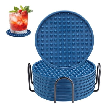 Lumikrypt 8Pcs Silicone Coasters Set with Holder, Heat Resistant Coasters with Grooved Design Non-Slip Cup Mat for Drinks, Coffee, Beer, Tabletop Protection Pad