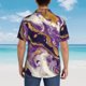 thumbnail image 4 of Balery Purple Gold Marble Swirls Camisas hawaianas de manga corta para hombre, camisas playeras de corte holgado, camisas de vacaciones con botones,Large, 4 of 7