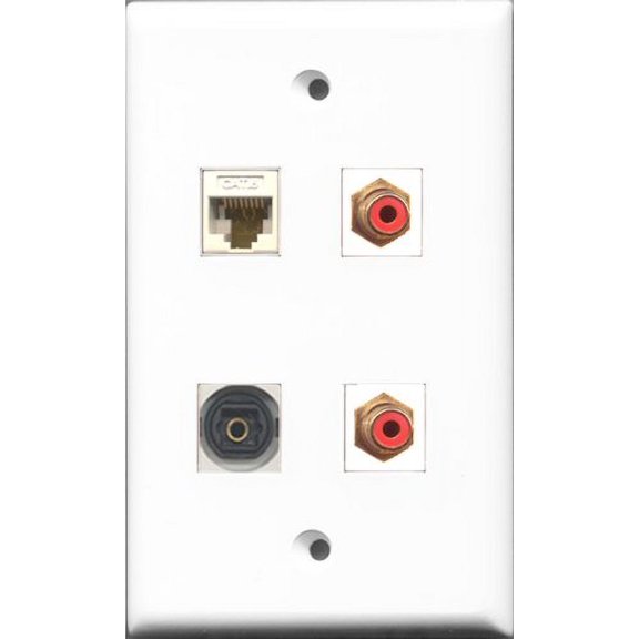 RiteAV - 2 Port RCA Red and 1 Port Toslink and 1 Port Cat6 Ethernet White Wall Plate