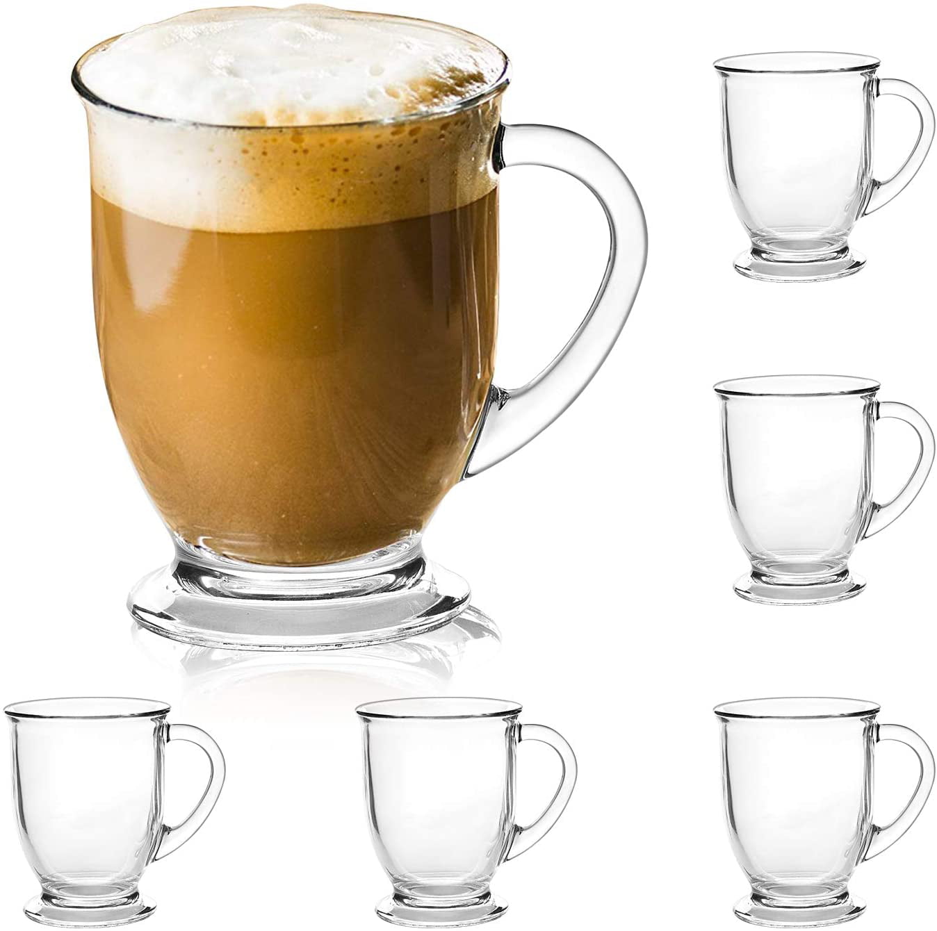 6 PACK 240ML HOT COLD DRINKS LATTE CAPPUCCINO GLASS MUGS COFFEE CUP FREE SPOONS
