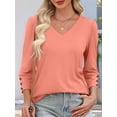 thumbnail image 2 of Womens 3/4 Sleeve Tops with Buttons V-Neck Summer Outfits Casual Shirts Beach Vacation Fall Clothes 2025 Coral XXL, 2 of 8