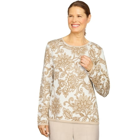 Alfred Dunner Womens Petite Scroll Jacquard Lightweight Sweater
