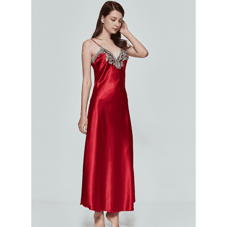 

Nokiwiqis Elegant Women Satin Silk Babydoll Lace Robes Sexy Night Sleep Dress