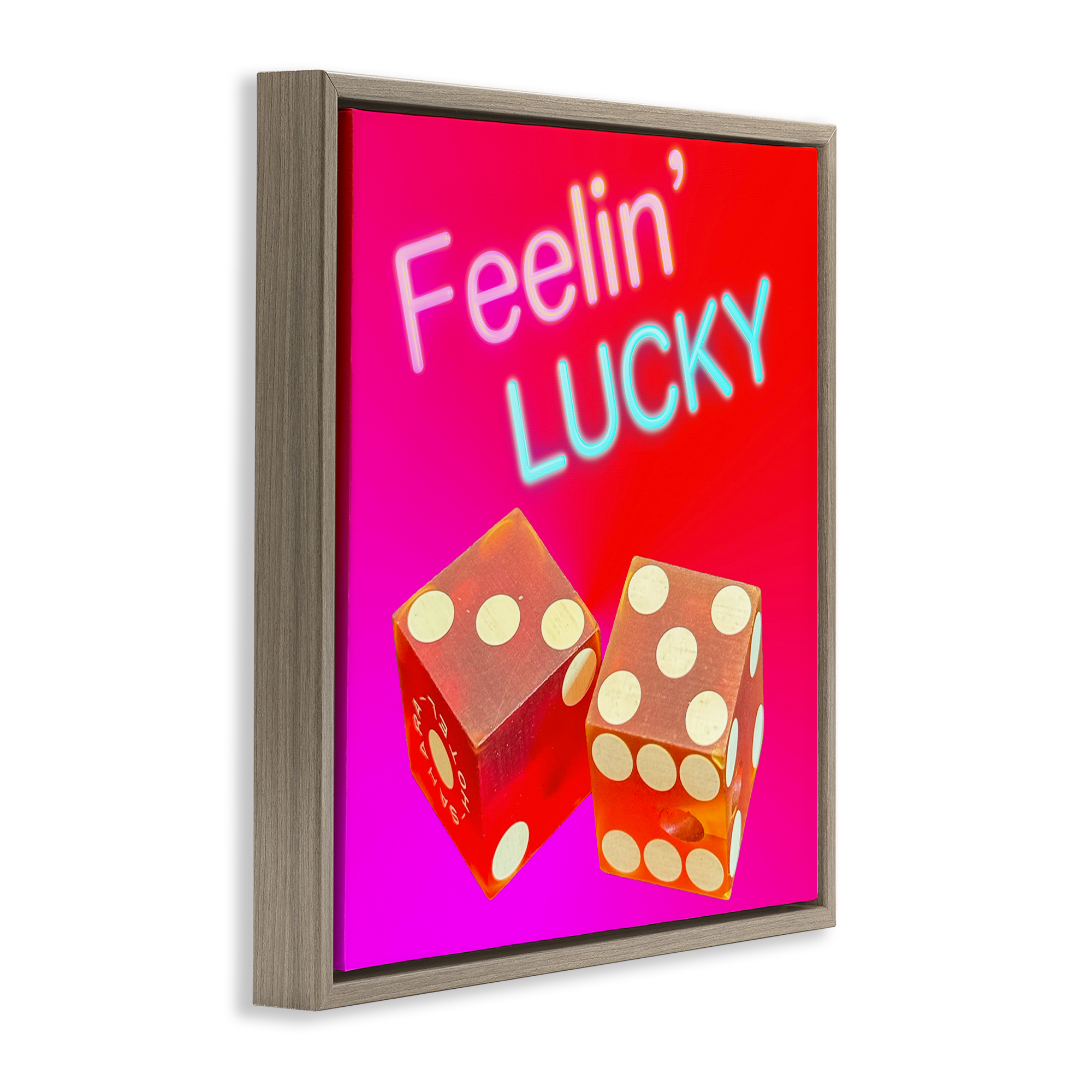 Stupell Industries Feelin' Lucky with Dice Entertainment Painting Brown Floater Framed Canvas Art Print Wall Art, 25 x 25