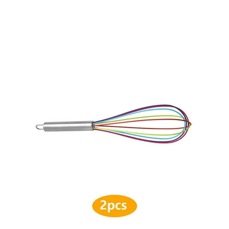 

2pcs Colorful Silicone Manual Whisk Stainless Steel Egg Beater Milk Frother Cream Stirrer Kitchen Utensil 8inches