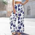 thumbnail image 6 of ClodeEU Wide Leg Pants for Women,Floral Printed Trousers with Pockets ,Elastic Waist With Drawstring Navy,Womens Plus XL, 6 of 8