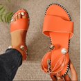thumbnail image 1 of Pearl Clasp Open Toe Flat Roman Sandals Shoes for Women Girls, 1 of 1