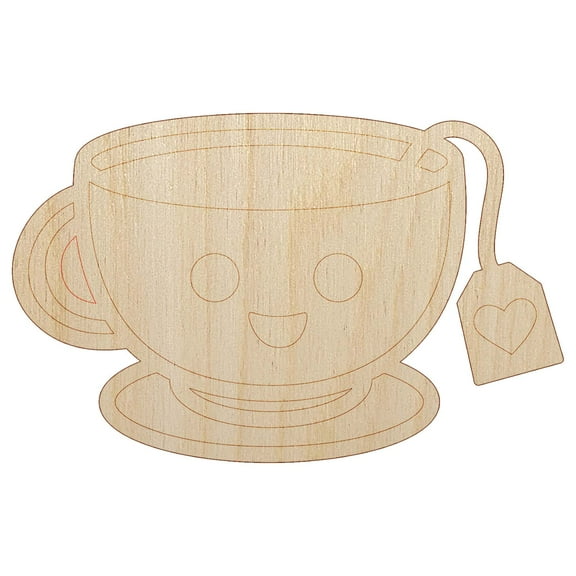 Kawaii Cute Cup of Tea Wood Shape Unfinished Piece Cutout Craft DIY Projects - 4.70 Inch Size - 1/8 Inch Thick