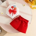thumbnail image 2 of XZNPDUCQ Toddler Baby Girl Summer Clothes Set Outfit Short Sleeve T-Shirt and Shorts 2Pcs Suit for Girls Summer Short Set Outfit 2-3 Years,Red, 2 of 9