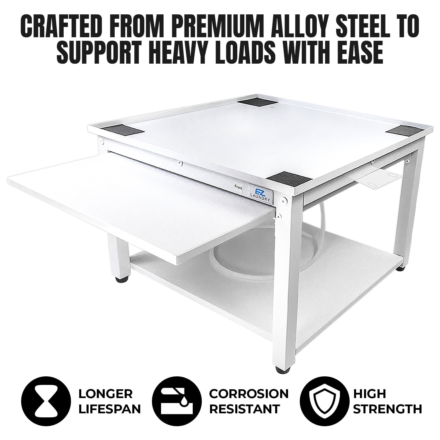 EZ Laundry Pedestal Steel 28" x 18" Base with Pull-Out Tray for Front Load Machines