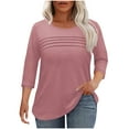 thumbnail image 2 of Hanen Plus Size Women Blouses 3/4 Length Sleeve Tops Crewneck Pleated Casual Tees Shirts, 2 of 8