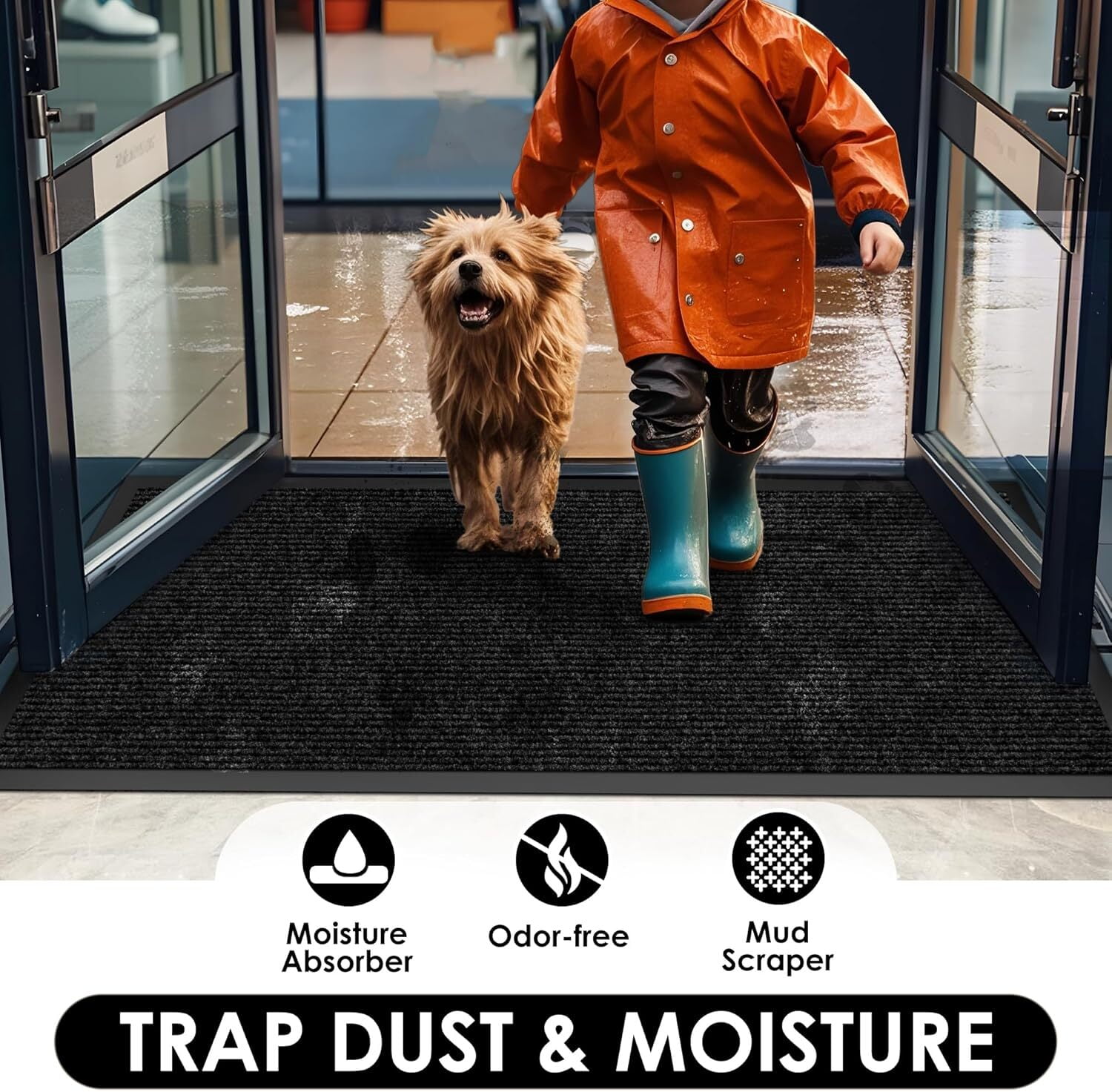 Bestvue Front Door Mat Indoor Entrance Outside Floor Doormat Entryway Welcome Mats Commercial Non Slip Rubber Backing Heavy Duty Trap Dirt Moisture for High Traffic Area 3′ x 15′