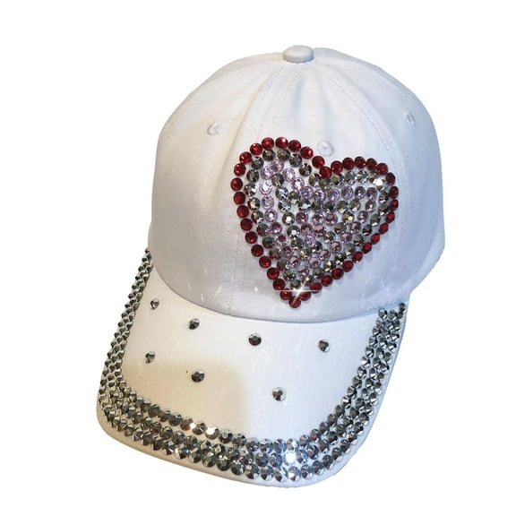 Popfizzy Heart Rhinestone Hat for Women, Trendy Bling Hats, Heart Accessories, Bedazzled Baseball Cap, Bling Gifts for Women