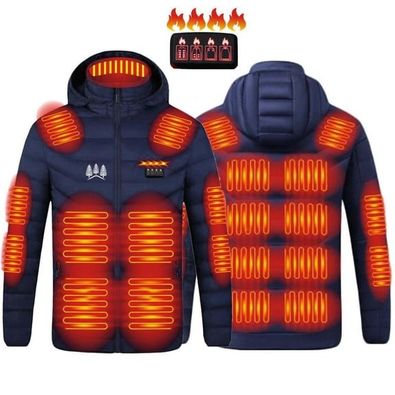 Mifsaly Mens Heated Jacket 21 Heating Zones 4 Heat Levels Thermal Quilted Jackets Zip Up Long Sleeve Hooded Windproof Padded Coats Stand Collar Warm Winter Outerwear With Zipper Pockets