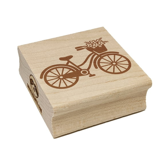 Bike with Flowers Square Rubber Stamp Stamping Scrapbooking Crafting - Small 1.25in