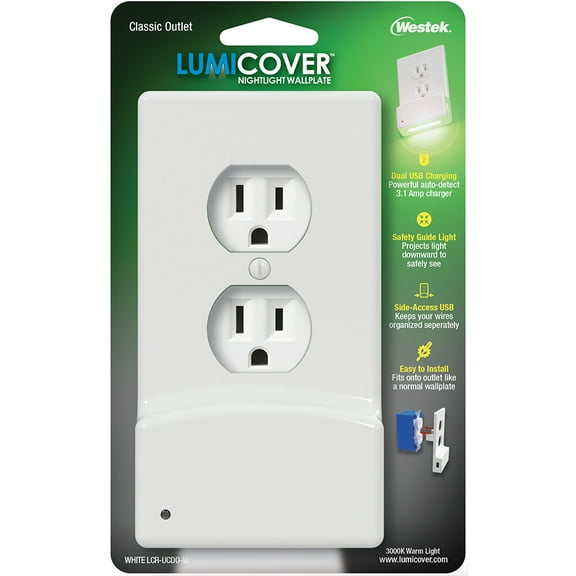 LumiCover Classic Duplex USB Nightlight Wallplate, White