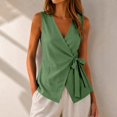 thumbnail image 4 of Wrap Tops for Women Elegant Side Tie Gauze Tank Top V Neck Sleeveless Soft Plus Size Lightweight Shirts with Pocket Casual Loose Fit Solid Blouses Summer Beach Vacation Outfits, Green S, 4 of 8
