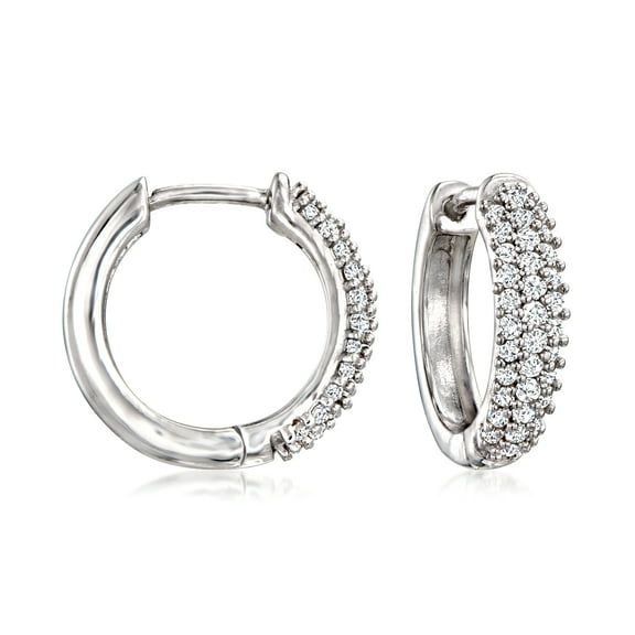 Ross-Simons 0.34 ct. t.w. Diamond Huggie Hoop Earrings in Sterling Silver, Women's, Adult