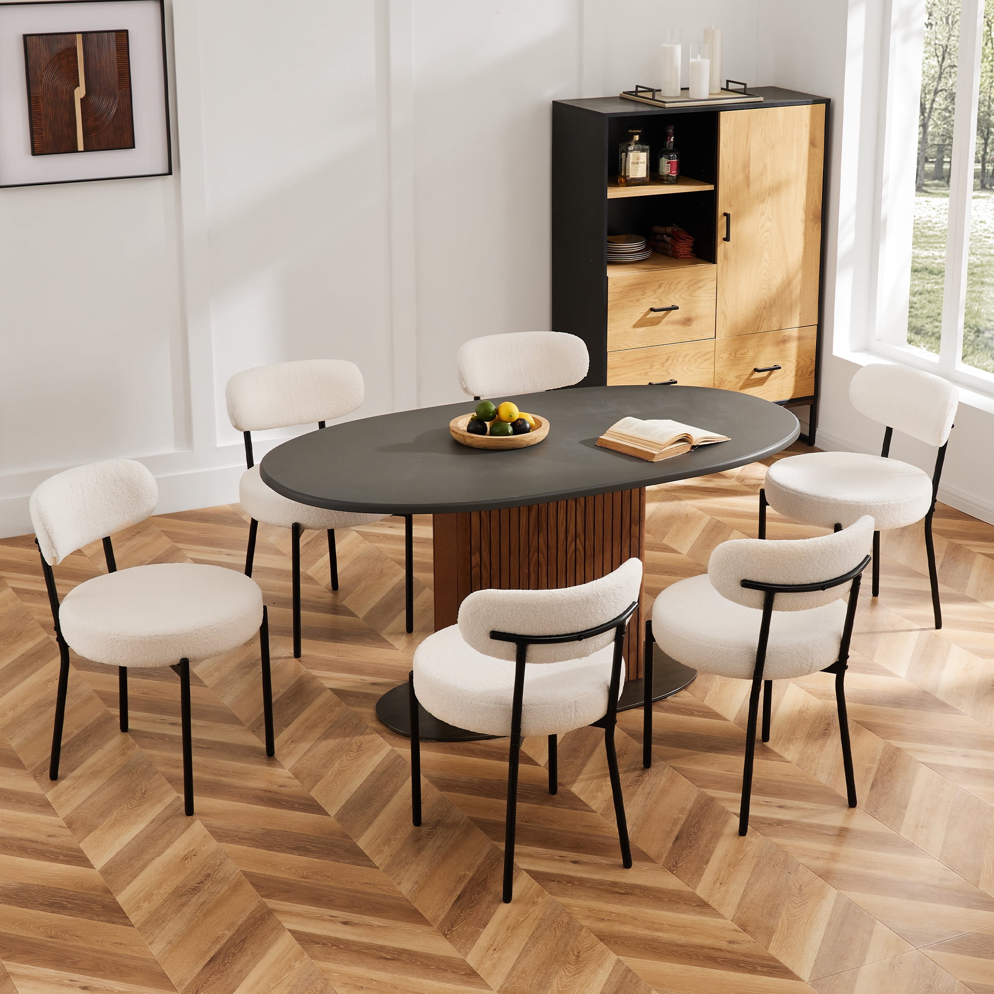 CONCETTA Set of 2 Mid-Century Modern Dining Chairs, Round Kitchen Chairs with Curved Backrest, White