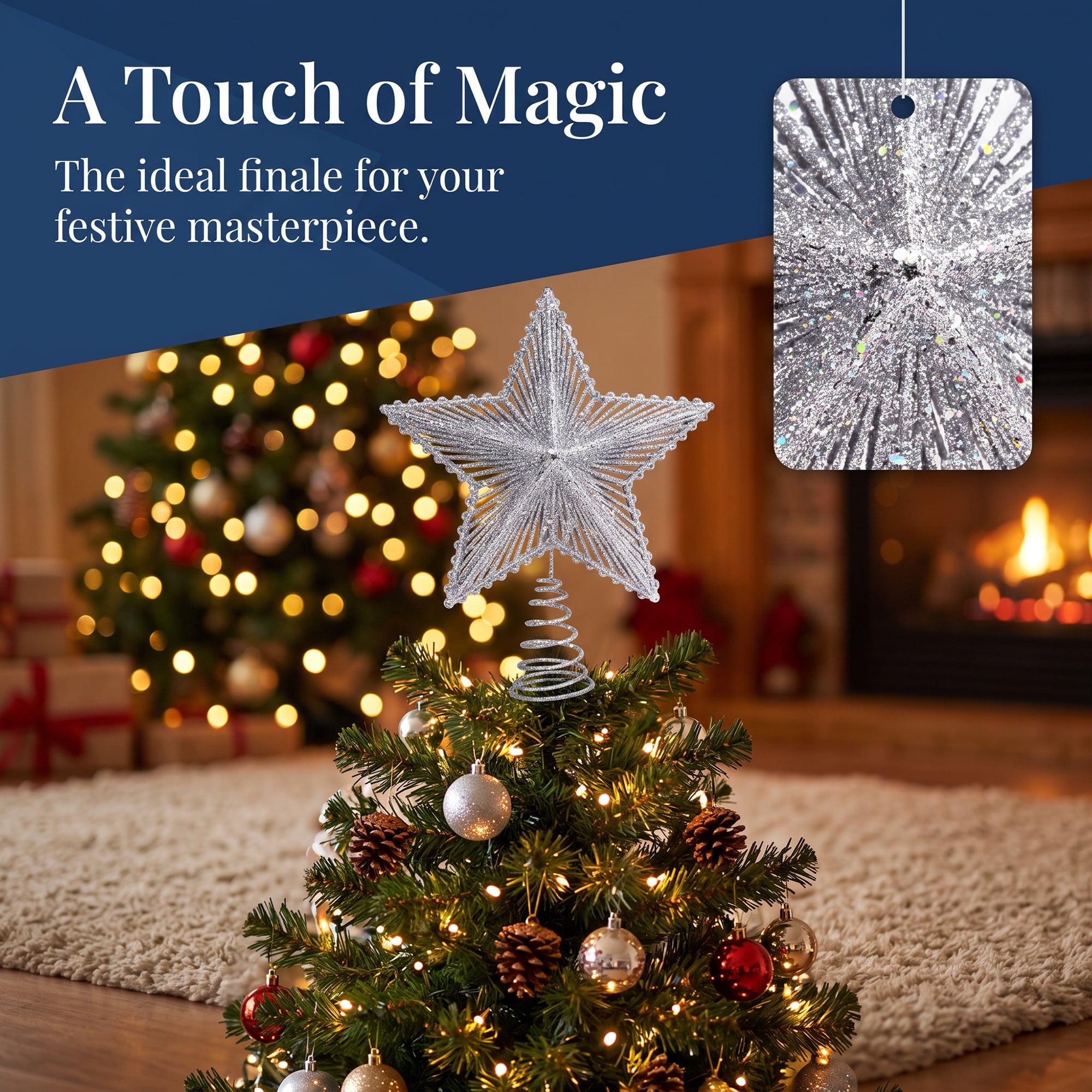 Unique Bargains Radiant Glitter Starburst Luxury Flexible Spring Tree Accent Silver 9.1"