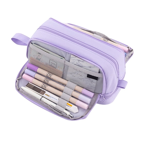 Large Capacity Pencil Case Solid Color Multi-Functional Portable Office Organizer