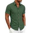 thumbnail image 5 of WIZUTIZ Men's Casual Button Up Shirt Solid Color Short Sleeve Lapel Polyester Spandex Stretch Business Summer Top for Office Daily Outdoor Wear Mens Fashion, 5 of 8