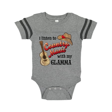 

Inktastic I Listen to Country Music with my Glamma Guitar and Hat Gift Baby Boy or Baby Girl Bodysuit